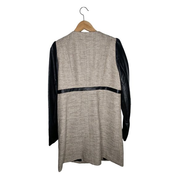 H&M Mixed Media Coat Size 12 Boucle Vegan Leather Topper - Picture 6 of 11